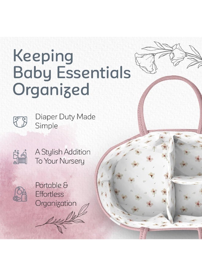 KiddyCare Diaper Caddy Organizer for Baby Nursery Basket with Handle Lid Nursing Caddy with Changing Table Organizer Cart Newborn Caddy Rosy (Floral Print) X-Large - Image 2